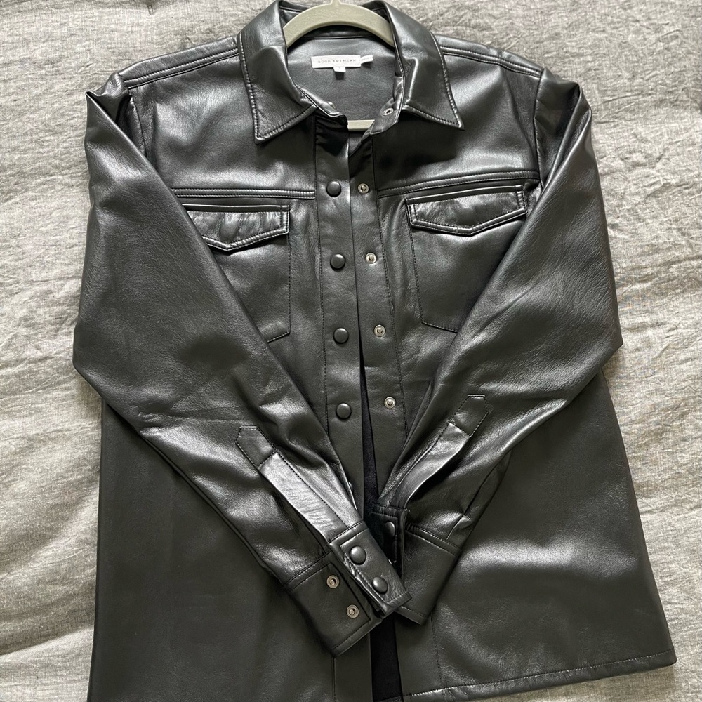 Faux Black Leather Button Down Top - image 3